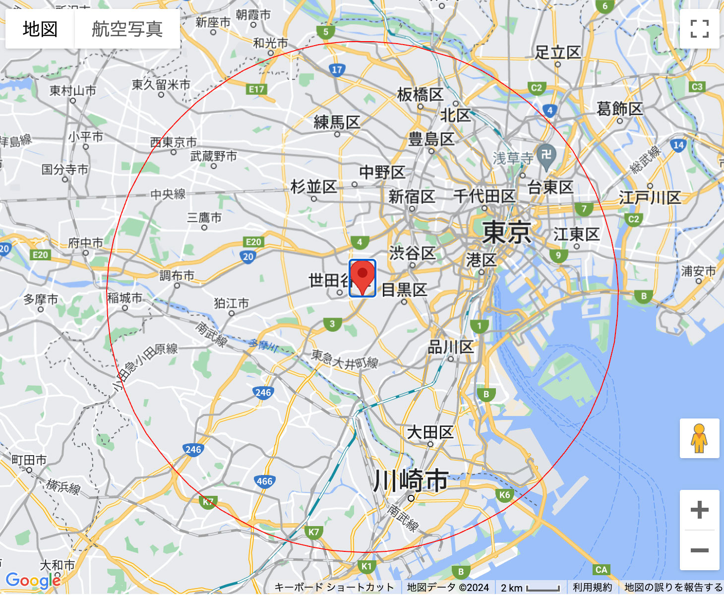 三軒茶屋歯科から半径16km以内の地図